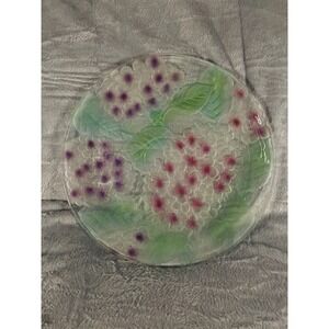 VTG 90s Glass Hydrangea Plate  Frosted Floral Embossed Charger Serving Platter